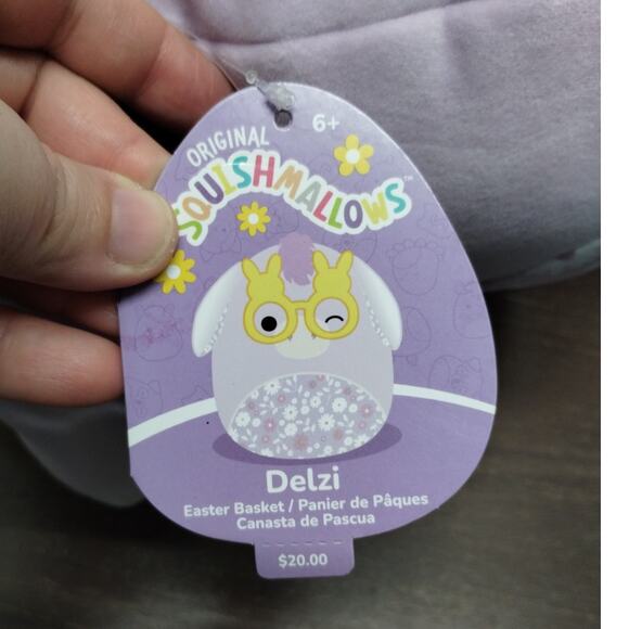 Squishmallows NWT Delzi Donkey Purple Floral Yellow Glasses Plush Easter Basket - Picture 6 of 8